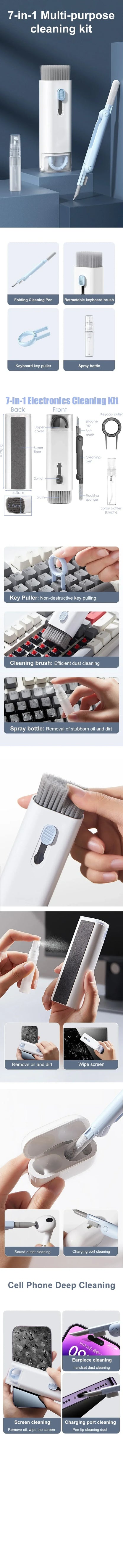 Kit de Limpieza 7 en 1 MultiVoltio | Para Teclados, Auriculares y Pantallas
