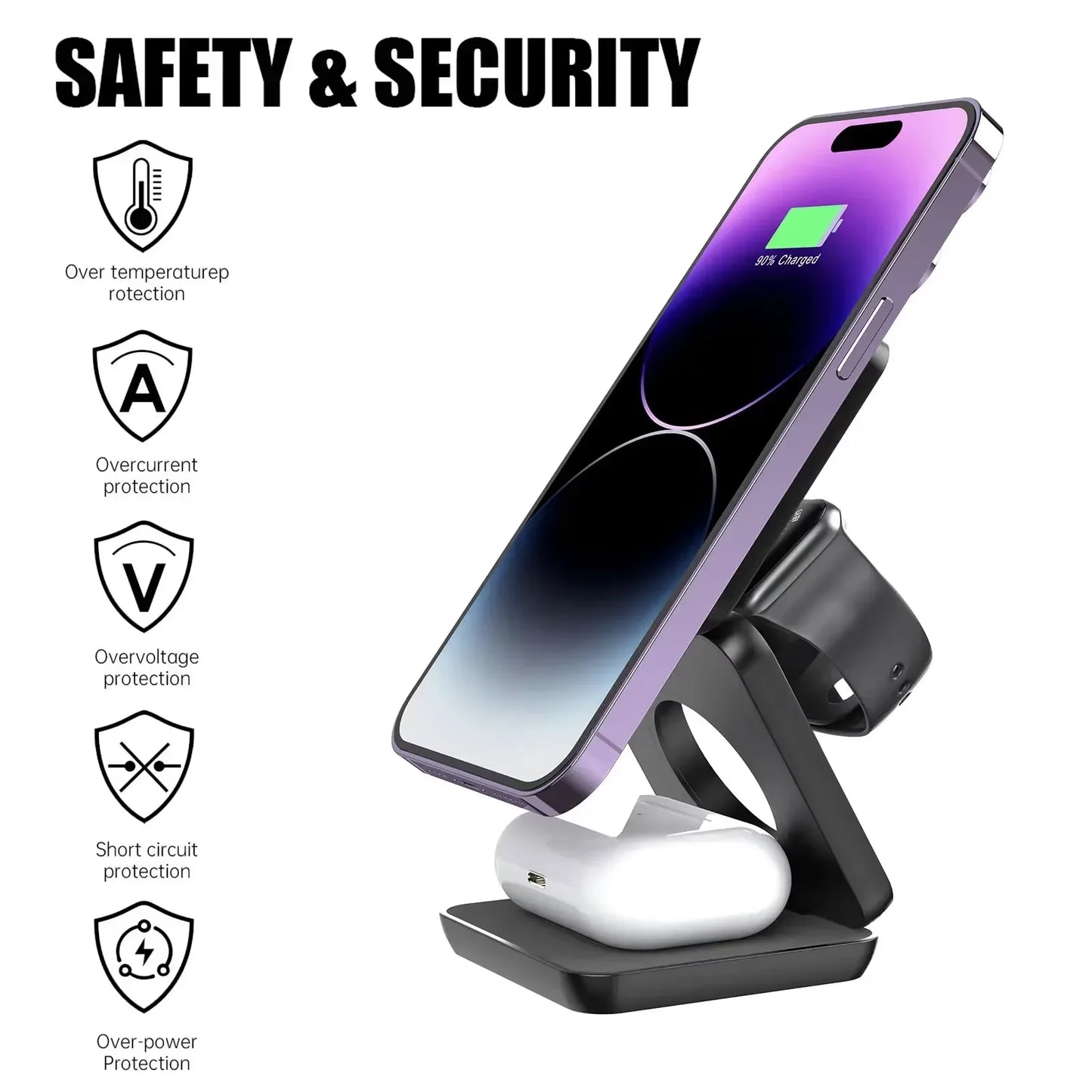3 in 1 Wireless Charger Stand Magnetic Foldable Wireless Charging Station for iPhone 16 15 14 13 Pro Max Apple Watch 8 9 Charger