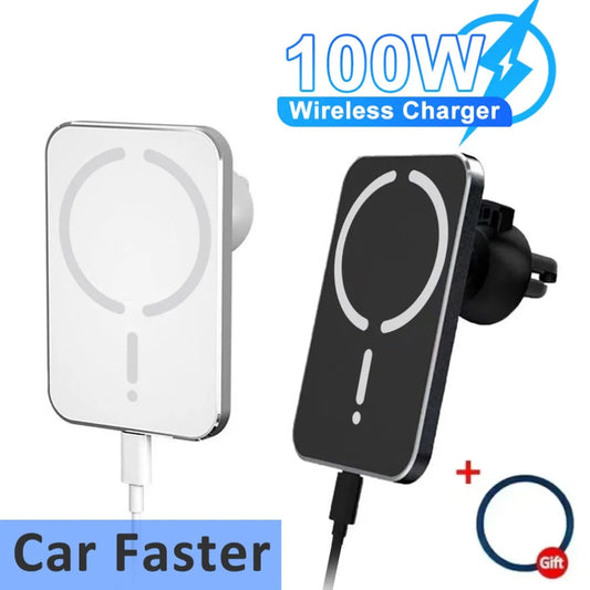 100W Car Magnetic Wireless Charger Air Vent Phone Holder Stand For Magsafe iPhone 16 15 14 13 12 Pro Max XS 11 Fast Charging Pad